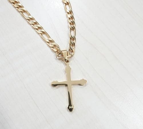 ADORATO JEWELRY 24K Gold Figaro Cross Pendant Necklace for Men & Women Miami Cuban Link