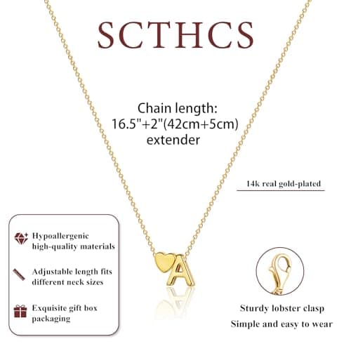 Gold Plated Heart Charm Necklace for Women A-Z Pendant Birthday Christmas Gifts