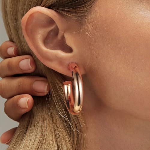 Ursteel 14K Rose Gold Plated Chunky Hoop Earrings for Women