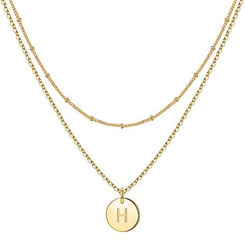 IEFWELL Initial Necklaces for Women & Girls - Gold, Silver, Rose Gold Hammered Coin Jewelry