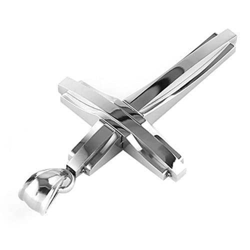 HZMAN Mens Silver Cross Pendant Necklace 22+2 Inches Chain
