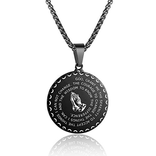 Rehoboth Stainless Steel Coin Medal for Healer's Prayer Hands Cross Pendant Necklace Black Gold Silver