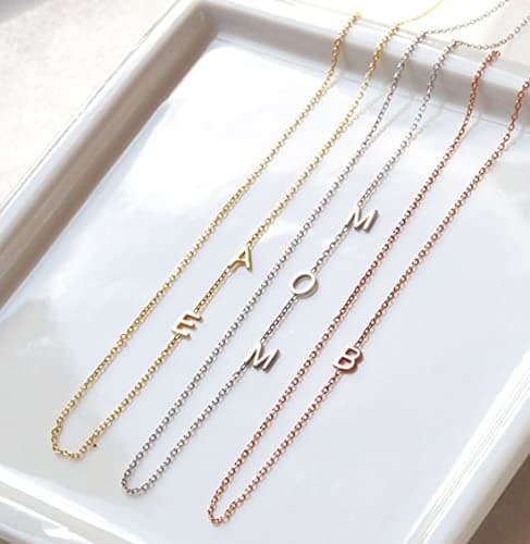 ProJewelry Dainty Sideways Initial Pendant Personalized 18K Gold Plated Necklace Custom Name Gift for Girls