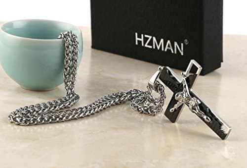 HZMAN Men's Stainless Steel Cross Crucifix Bible Prayer Pendant Necklace