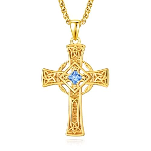 Admetus Sterling Silver Celtic Cross Necklace for Men with Birthstone Chain