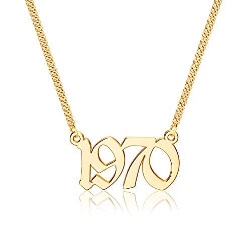 Ursteel 18K Gold Plated Old English Birth Year Pendant for Women, 1970-2022