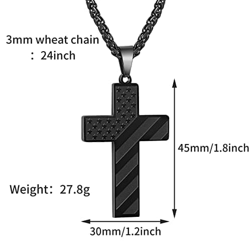 DuoDiner Graduation Gifts: 24-Inch Cross Necklace for Men, Boys, Kids Bible Verse American Flag Pendant