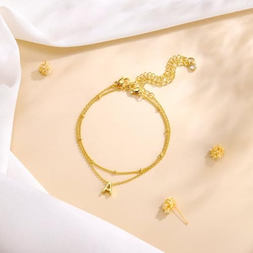 Turandoss 18K Gold Plated Initial Bracelets for Women