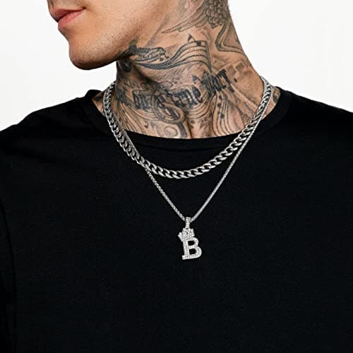 Iced Out U7 Crown Initial Letter Pendant, 22-24 Inch Chain Jewelry, Color Steel, Black, Gold