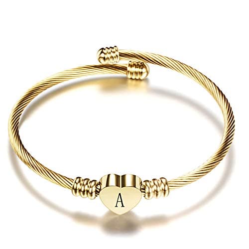 Women's Gold Plated Heart Initial C Bracelets Stainless Steel Birthday Jewelry