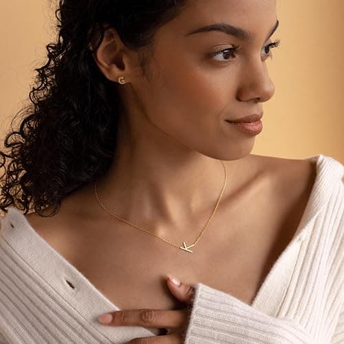 MOMOL Sideways Gold Initial Gold-Plated Stainless Steel Pendant Necklace