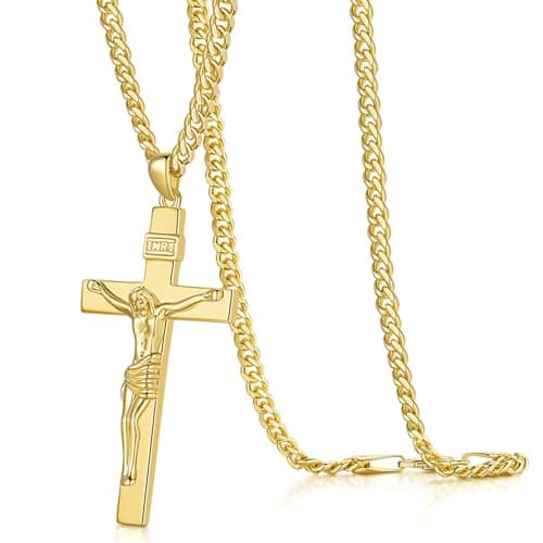 SPACMAG 14K Gold Men's Crucifix Necklace, Versatile & Timeless, 20"/22"/24"