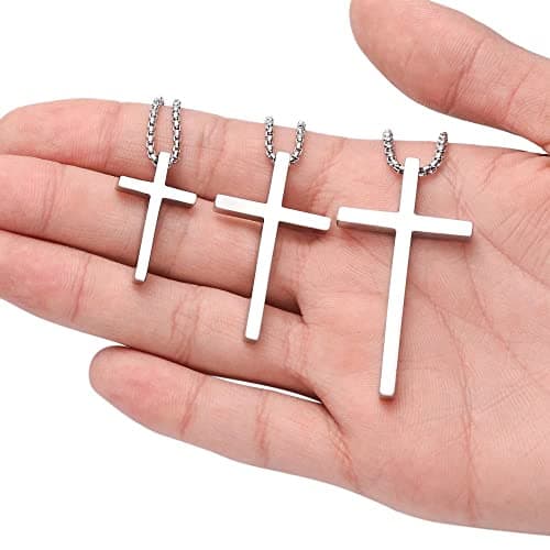 IEFSHINY Men's Stainless Steel Cross Pendant Necklaces, 16-30 Inches Gold/Silver/Black