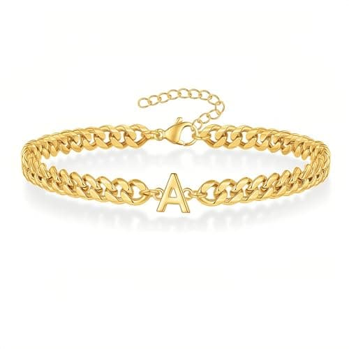 18K Gold Plated Cuban Chain Initial Bracelets for Men