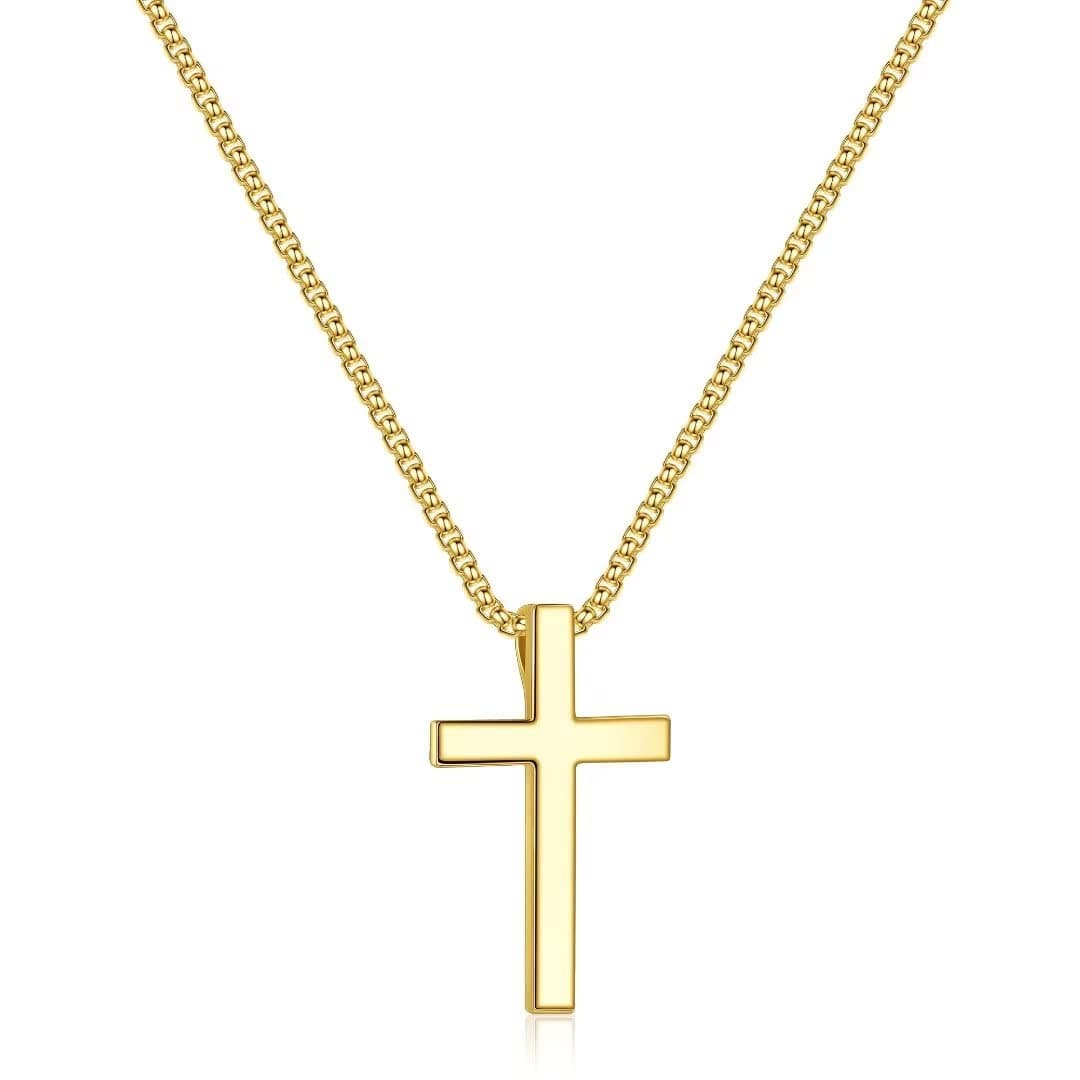 Men's 925 Sterling Silver Cross Pendant Necklace with 18K Gold and Stainless Steel Chain