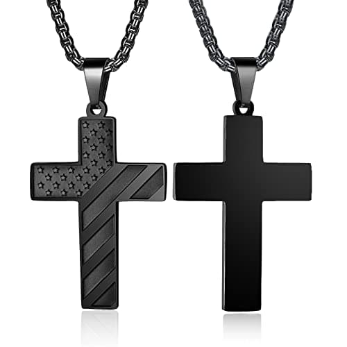 ZRAY American Flag Cross Necklace for Men Stainless Steel Chain Patriotic Jewelry