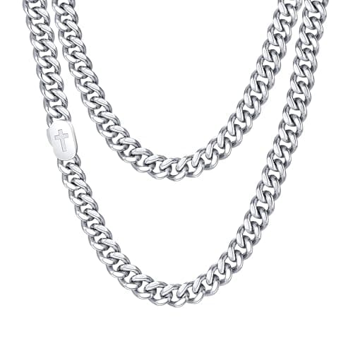 Men's Solid Cubian Link Cross Necklace - VNOX Stainless Steel Silver/Gold Plated Jewelry