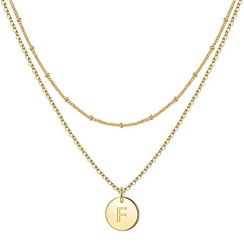 IEFWELL Initial Necklaces for Women & Girls - Gold, Silver, Rose Gold Hammered Coin Jewelry