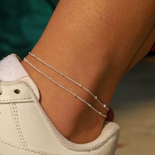 MIDEEO Women's 14K Gold Heart Herringbone Anklets Rhinestone Jewelry Gift