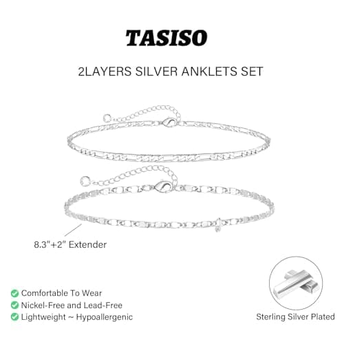 Tasiso Women's Waterproof Sterling Silver Plated Anklet Jewelry