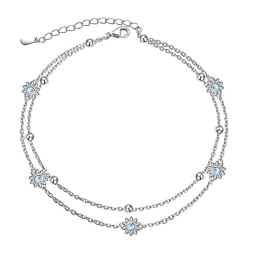 Flyow Sterling Silver Heart Charm Adjustable Anklet for Women