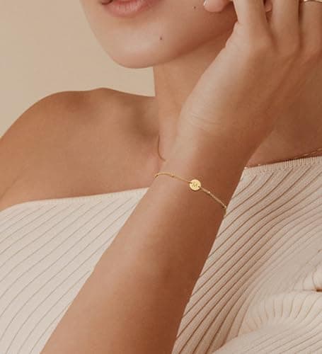 Staligue Gold Initial Bracelet 18K Gold Plated Stainless Steel Coin Disc Engagement