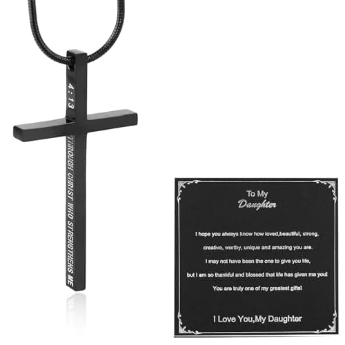 HZMAN Philippians 4:13 Strength Cross Pendant Stainless Steel Necklace