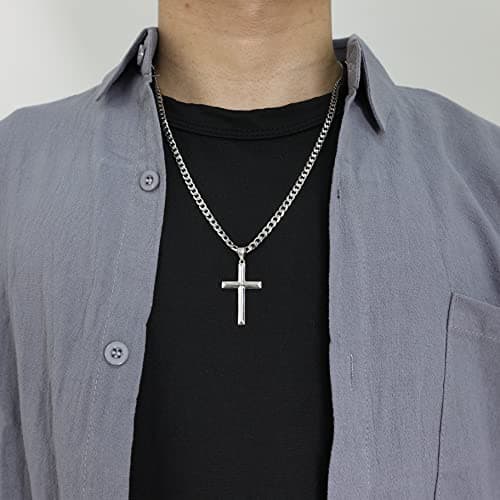 Cameido Sterling Silver Cross Necklace for Men & Women with Stainless Steel Chain Jewelry 16-28 Inches
