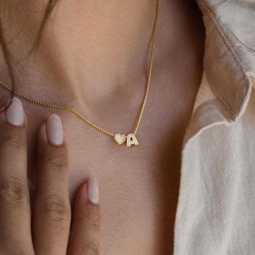 Turandoss Gold Heart Initial Necklace for Women