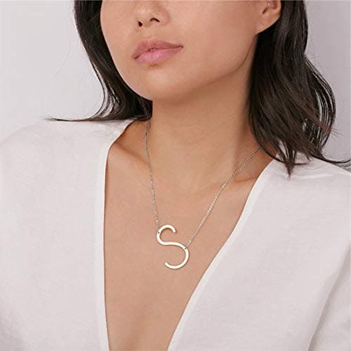 MOMOL Sideways Initial Necklace: 18K Gold Plated Big Letters Pendant for Women