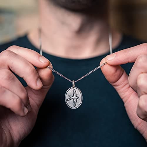 Nami Mens Silver Pendant Necklace 23" Stainless Steel Chain Premium Gift