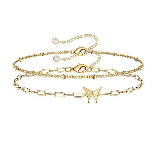 Turandoss Women's 14K Gold Plated Evil Eye Layered Bracelet