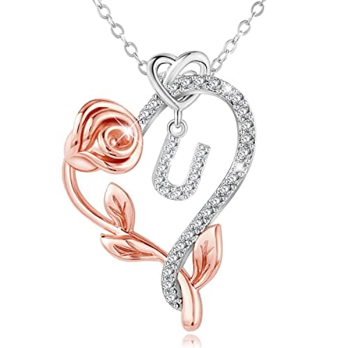SNZM 925 Sterling Silver Heart Initial Necklace with 5A CZ - Perfect Valentine's, Mother's Day & Birthday Gift