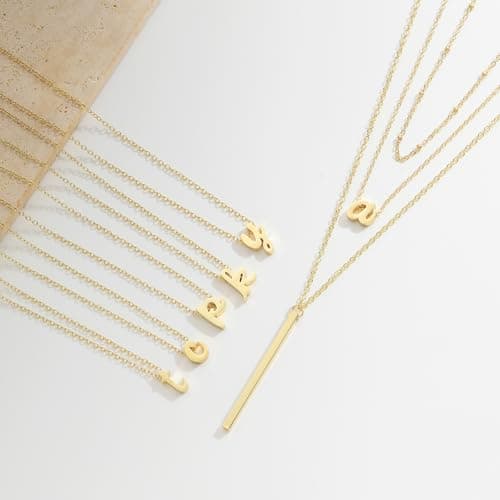 14K Gold Plated A-Z Layered Initial Necklace Set for Women