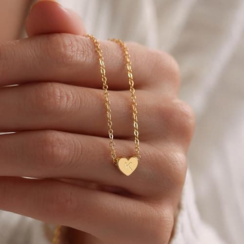 Turandoss Heart Initial Pendant Necklaces for Women 14K Gold Filled Gifts