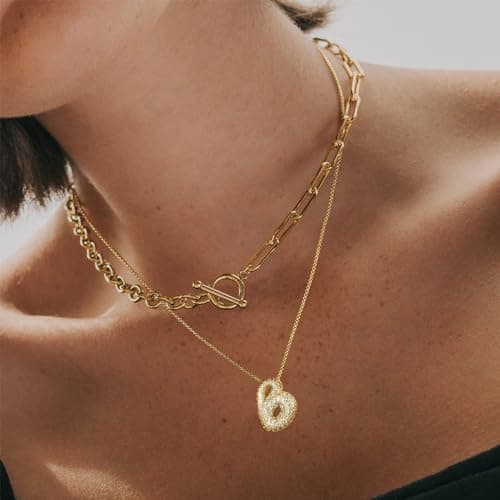KissYan 14K Gold Plated Balloon Initial Pendant Necklace for Women