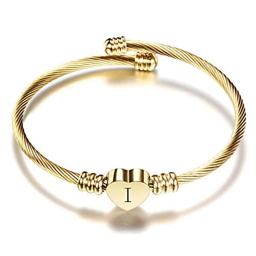 Women's Gold Plated Heart Initial C Bracelets Stainless Steel Birthday Jewelry