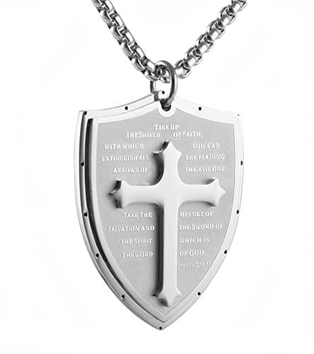 HZMAN Shield of Faith Cross Pendant Necklace