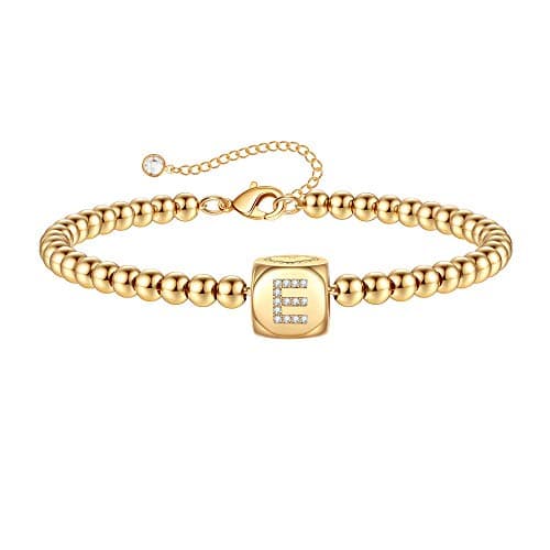 Yoosteel Trendy 14K Gold/Silver Plated Initial Bead Bracelet for Girls & Women
