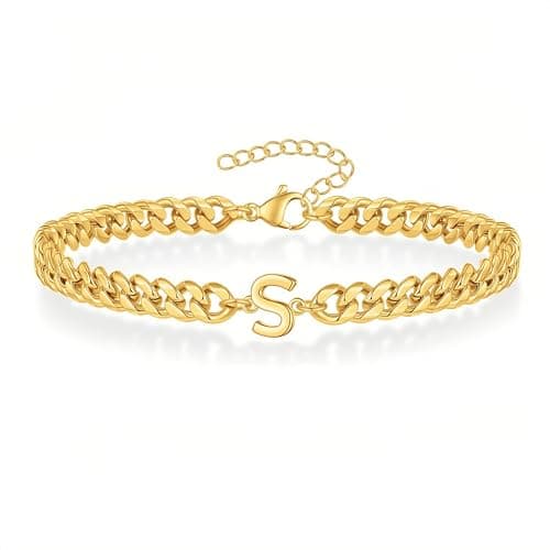 18K Gold Plated Cuban Chain Initial Bracelets for Men