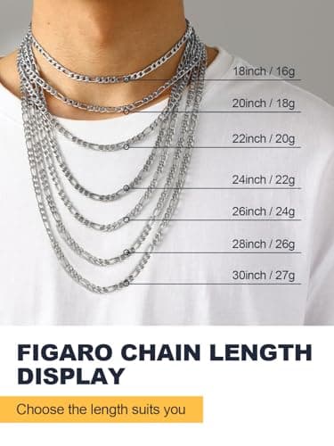 Men's 18K Gold Plated Figaro Chain Necklace 3mm-9mm, 16"-30"