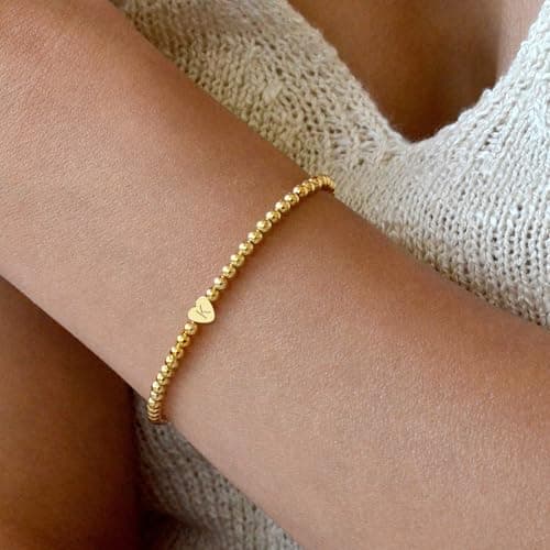 JNZSSWHJJH Heart Initial Bracelets - 14K Gold Plated for Women & Teen Girls