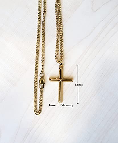 ADORATO JEWelry 14K Gold Thin Cross Pendant Necklace Miami Cuban Link