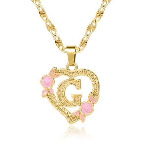 Qitian Initial Heart Pendant Necklace for Women Alphabet Gift