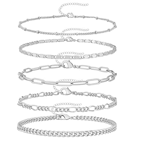 Gokeey 14k Gold Anklet Set for Women - Waterproof Cuban Figaro Chain Jewelry - Adjustable Size - Ideal Gift