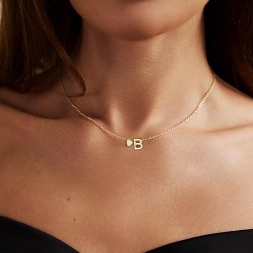 CAROVO 14K Gold Plated Heart Initial Necklaces for Women A-Z