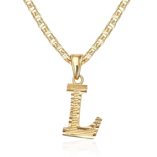 Barzel 18K Gold Plated Diamond Cut Initial Necklace, 18" Chain + 2" Ext, Made in Brazil