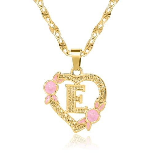Qitian Initial Heart Pendant Necklace for Women Alphabet Gift