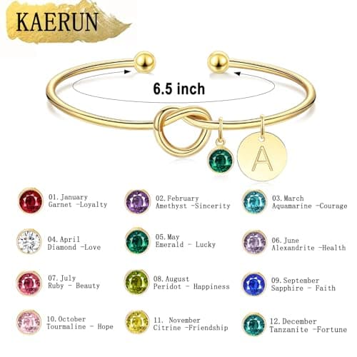 KAERUN 14K Gold Plated A-Z Initial Charm Birthstone Bracelet