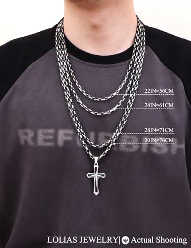 Lolestik Black Gold Cross Necklace for Men, Byzantine Chain, 22-30 Inch